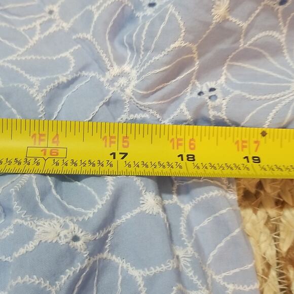 NWT Milly Nova  Blue Off-Shoulder Eyelet Floral Embroidered Top - Picture 6 of 7